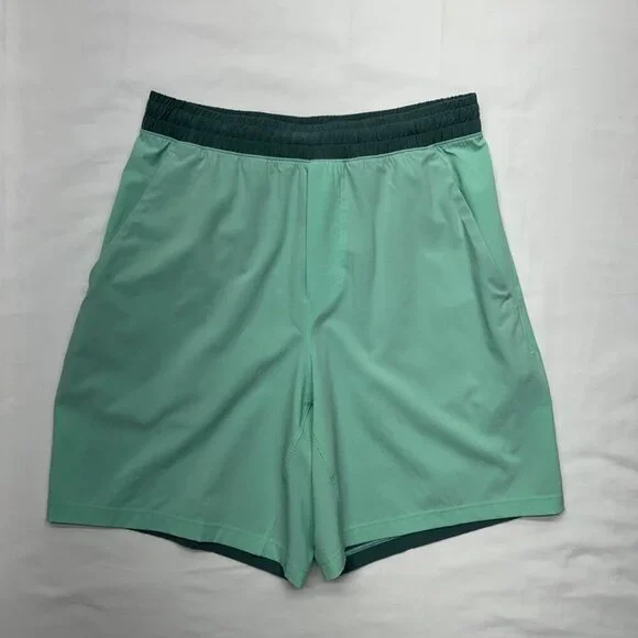 LULULEMOM Men's Pace Breaker Training Shorts S Light Green Pockets 7