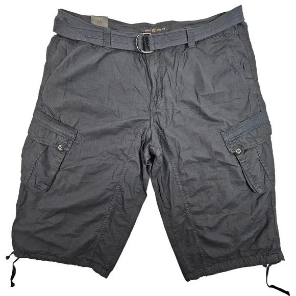 XRAY JEANS Mens Navy Blue Cargo Shorts Belted‎ Knee Length Size 40