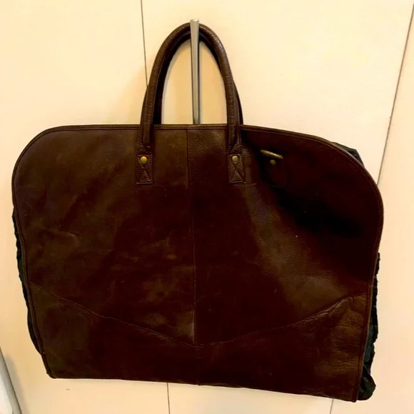 RARE leather garment bag in chocolates brown