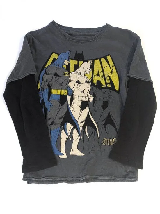 Batman Shirt - Boy's 6 - Gray Layered T-Shirt Youth Kids Superhero DC Comics