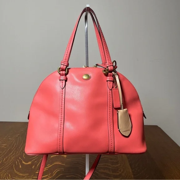 Coach Peyton Coral Pink Dome Top Handle Satchel with Gold Accent Crossbody