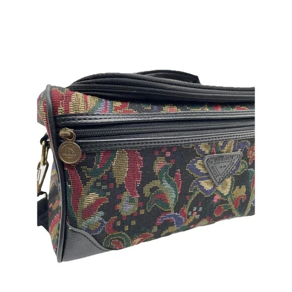 Vintage French West Indies Tapestry Floral Zip Over Night CarryOn Travel Bag