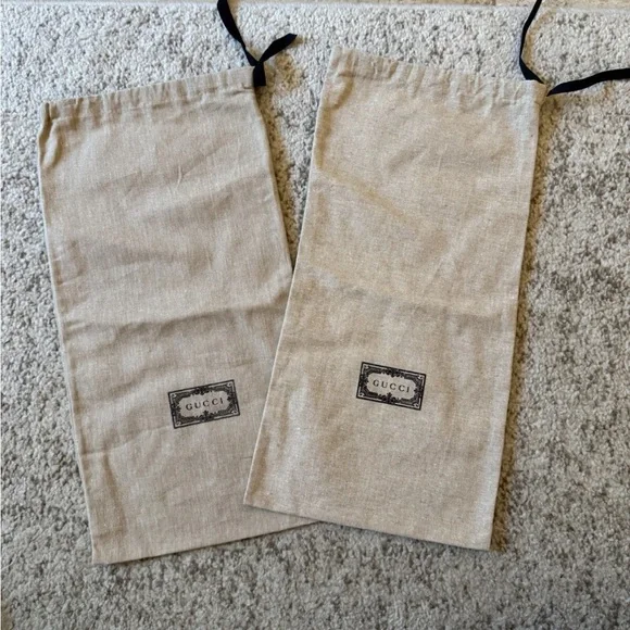 Gucci Shoe Bag Burlap Khaki Brown Bag Black GG Logo Brand New Bags