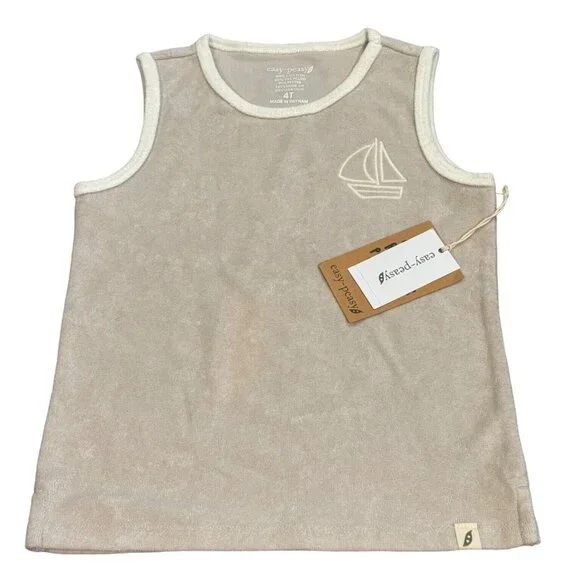 Easy-Peasy Recycled Polyester Kids Loop Terry Tank Top Sailboat Design‎ Size 4T