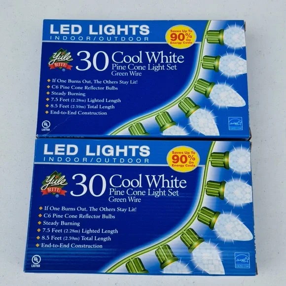 Yule Rite 25 Pine Cone String Lights Cool White Indoor Outdoor Total Length 15ft