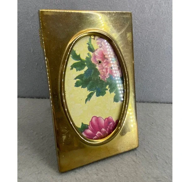 Vintage Solid Brass Oval Opening Picture Frame Rectangular 4.5
