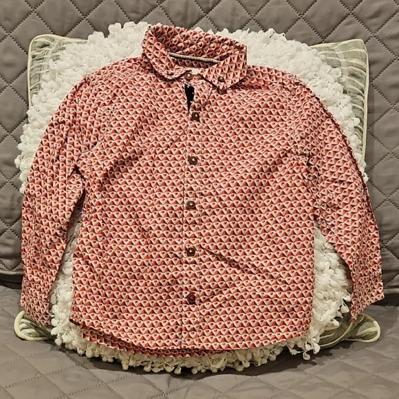 Next Boys Red and White Patterned Button Down Shirt