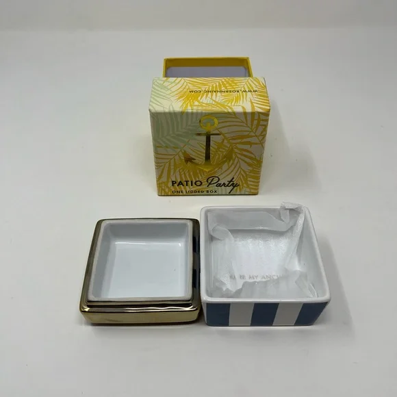Gold Anchor Blue &White Stripes Trinket Ceramic Box 3
