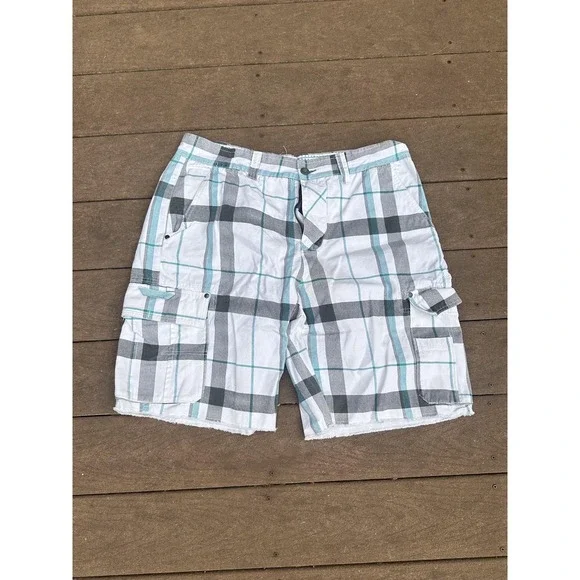 Op Cargo Shorts Mens 38 White Plaid Cotton Cutoff 11