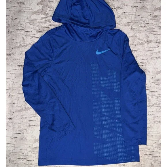 Nike Elite Long Sleeve Blue Dri-Fit Hoodie Boys Medium