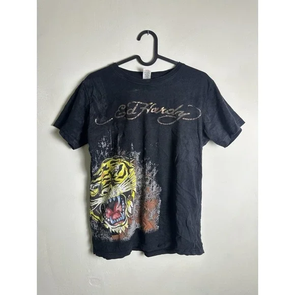 Don Ed Hardy Kids Christened Black Tiger Sz XL Youth Boys Shirt Tee‎ T