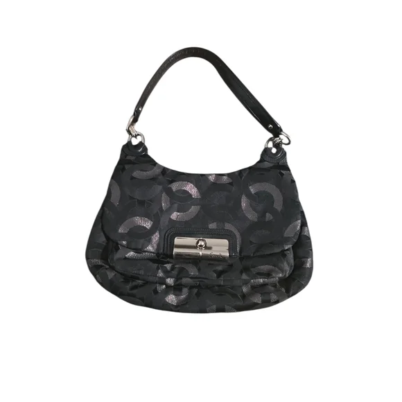 Coach KristenOP Art Black Satchel C Canvas Leather Trim Shoulder Bag Purse