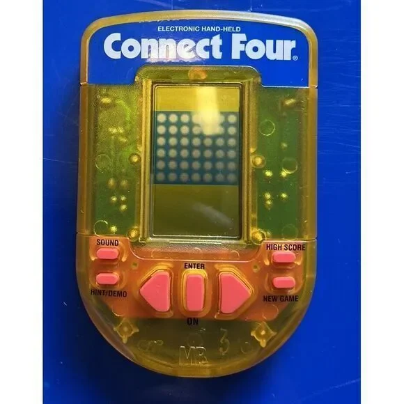 CONNECT FOUR Electronic Hand-Held Game Milton Bradley Clear‎ Yellow Case Tested