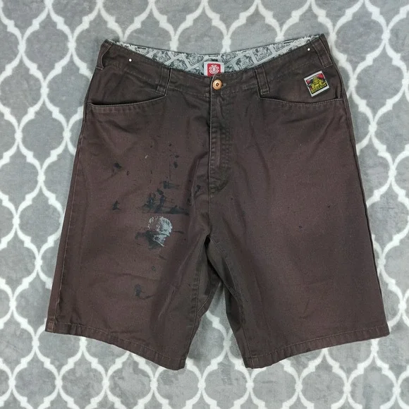 Element Shorts Mens Size 34 Brown Burleys Skateboard Thrashed Paint Work