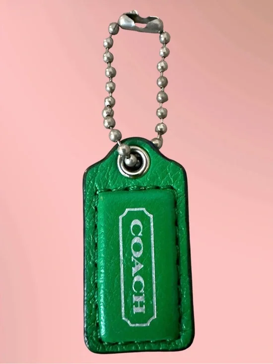 Coach Green Leather Logo Keychain - Hangtag with Silver Hardware