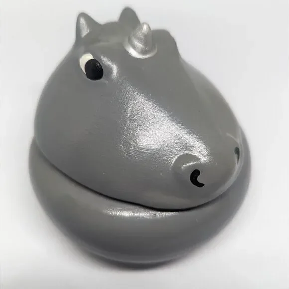 Handmade ceramic clay gray unicorn dish catchall cup jewelry box