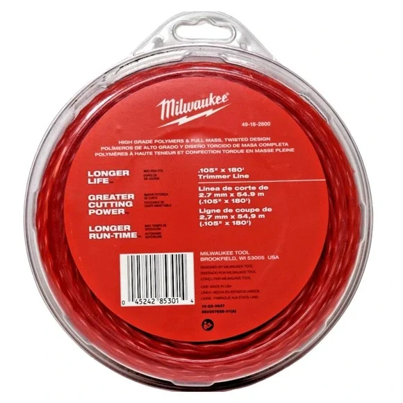 Milwaukee .105 Trimmer Line 180ft Twisted Heavy Duty Weed Eater String‎