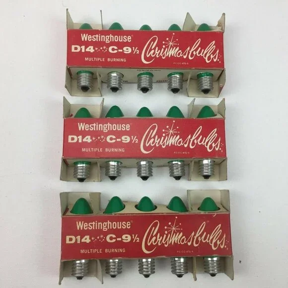 Vintage Westinghouse Christmas Bulbs D14 C-9 1/2 Green Replacements 15 Count
