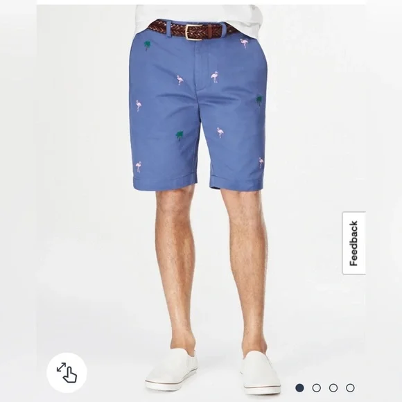 Brooks Brothers Blue Shorts with Embroidered Flamingos
