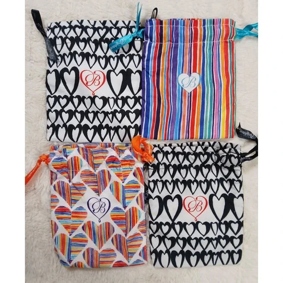 4 ct Brighton Cloth Drawstring Jewelry Bags Pouch Hearts Stripes Travel Gift‎ 6