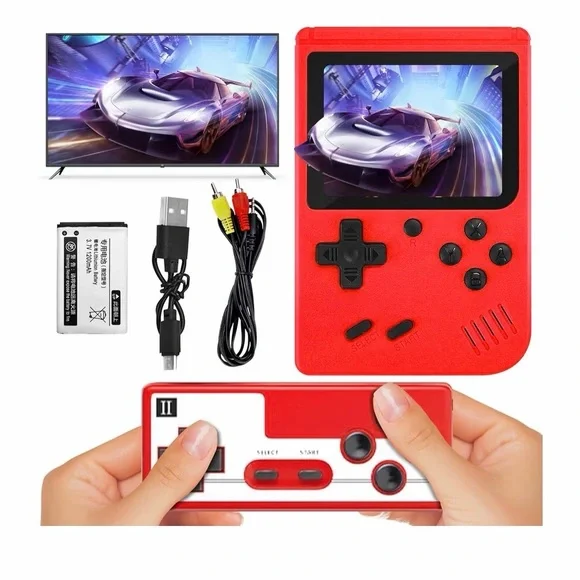 Portable handheld game console with 400+ retro games – red