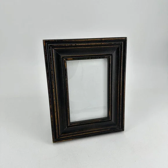 Distressed Black Wood 4x6 Picture Frame Vintage Rustic Tiered Molding Decor