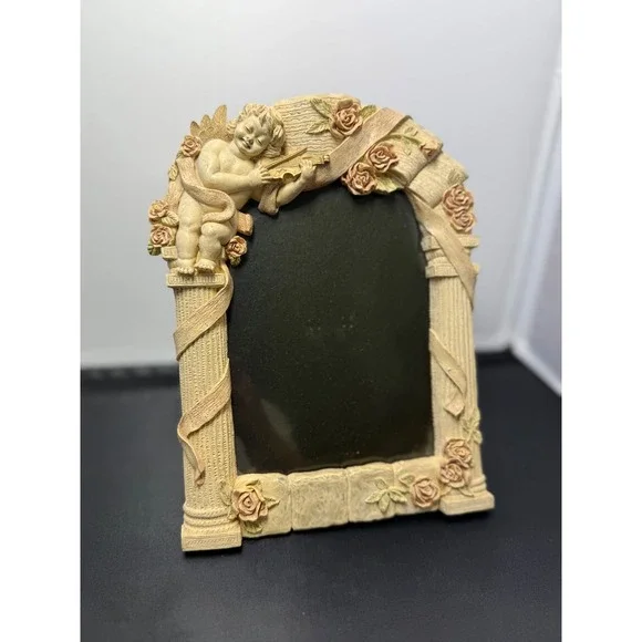 Hand Painted Cherub Picture Frame Angel Violin renaissance decor holds‎ 6 x 4.5