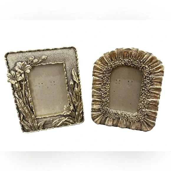 Gold Tone Ornate Floral Picture Frames Set of 2 Vintage Style Decor