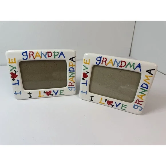 1988 I Love My Grandma & Grandpa Colorful Picture Frame Photo Vintage Set
