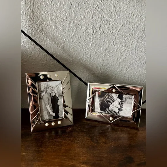 Silver Decorative Metal Photo Frame - Contemporary Home Accent Set of 2