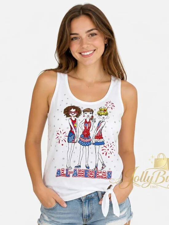 Graphic Tie Tank Girls' All-American Besties BFFS Glitzy Top T-Shirt
