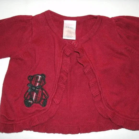 Gymboree Girls Cardigan Red Teddy Bear Ruffles Plaid 6-12 Months Holiday