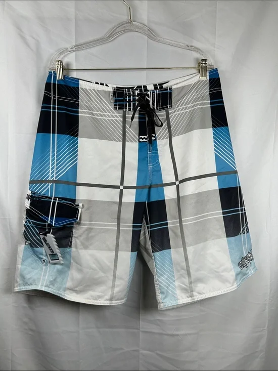 Billabong Air Lite Surf Shorts Men’s 36 Blue Plaid Board Shorts Wax Comb