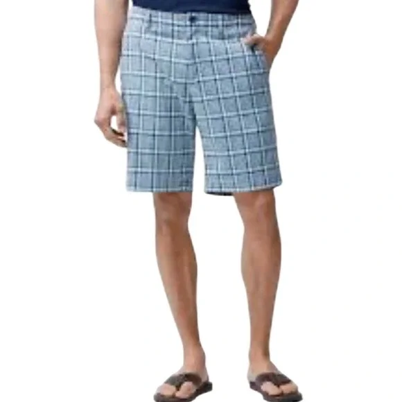 Tommy Bahama Plaid Hybrid 10 Inch Shorts Mens 33 Blue Deltona Stretch Quick Dry