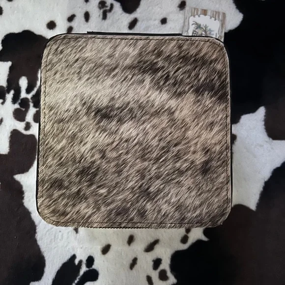 Jewelry Travel Organizer Case New Genuine Cowhide Leather Black Brown‎ Western