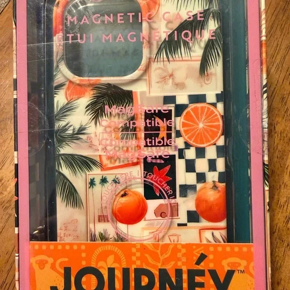 JOURNEY Magnetic Floral Palm & Orange iPhone Case - Pink/Orange