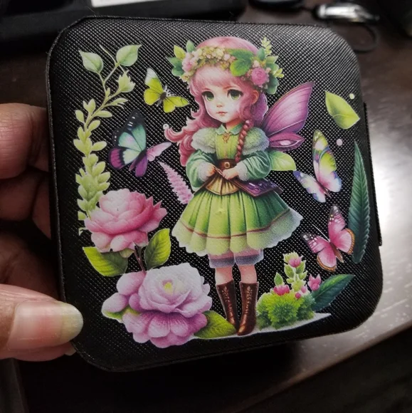 - Handmade Mini Portable “Fairy in the Garden” Jewelry Storage Box - Black