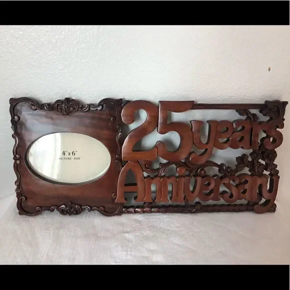 5/$15 SALE Vintage Probella USA Carved Wooden Picture Frame 25 Year Anniversary