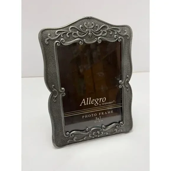 Vintage Pewter Tone Ornate Picture Frame 5x7 Victorian Scrollwork Tabletop