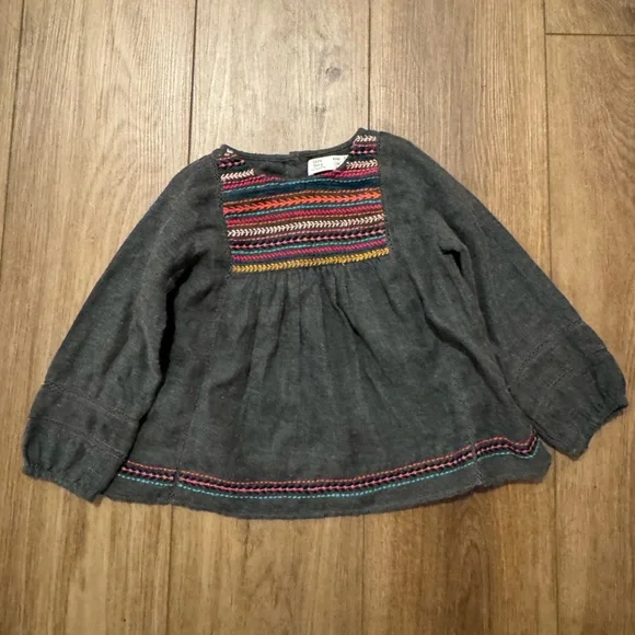 Zara Baby Embroidered Charcoal Top