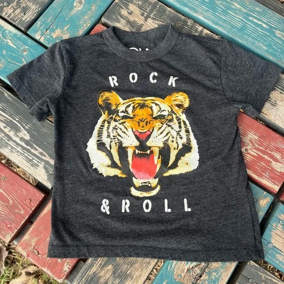 Chaser Kids Charcoal Tee with Yellow & Red Tiger Graphic