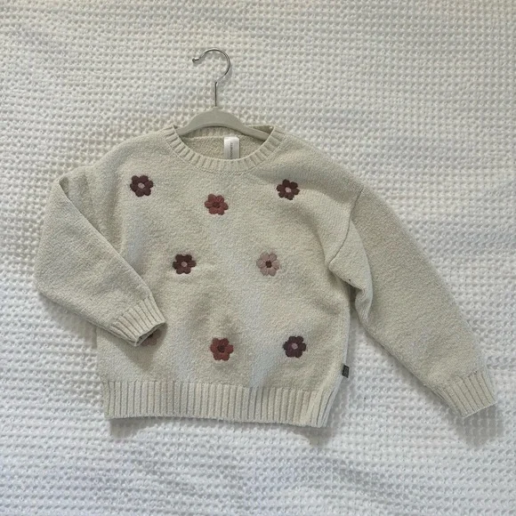 Cream Knit Floral Appliqué Sweater