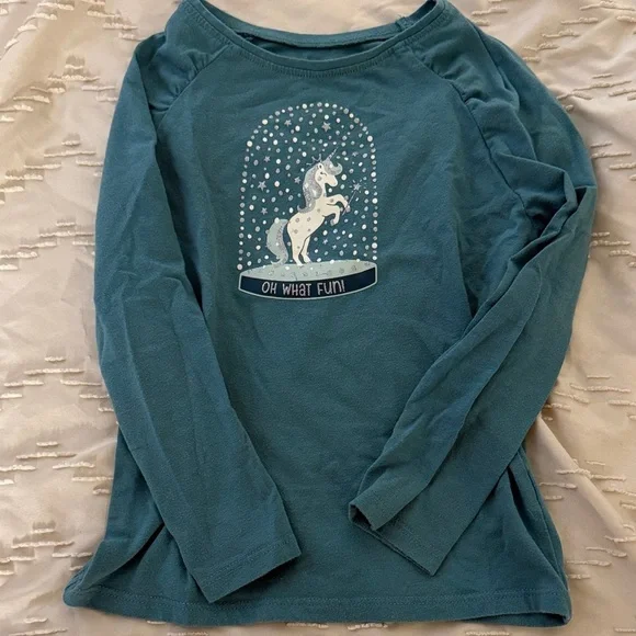 Girl’s Teal Long Sleeve Unicorn Shirt