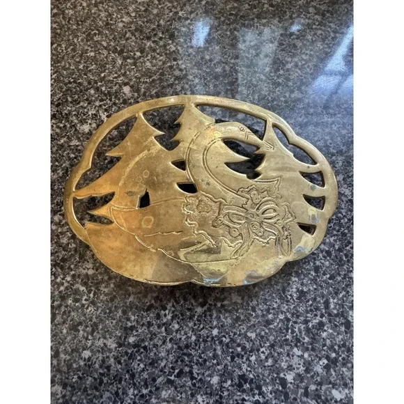 Vintage Brass Goose With Wreath Christmas Goose Brass Trivet