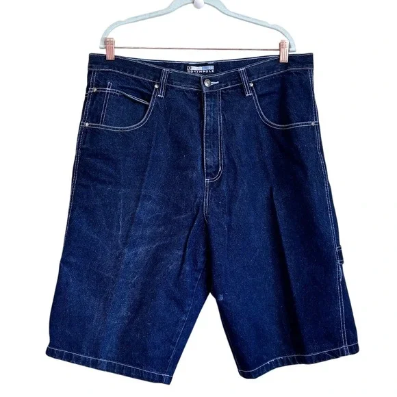 Southpole Mens Y2K Baggy Carpenter Denim Shorts Jorts 38 Streetwear Embroidered