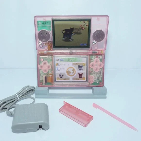 Nintendo DS Lite Transparent Clear Cherry Pink Handheld System with Charger