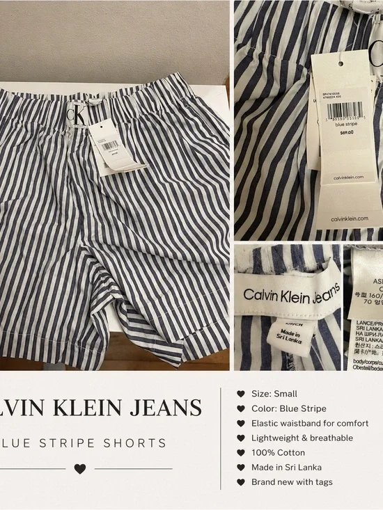 Calvin Klein Blue and White Striped Men’s Cotton Shorts