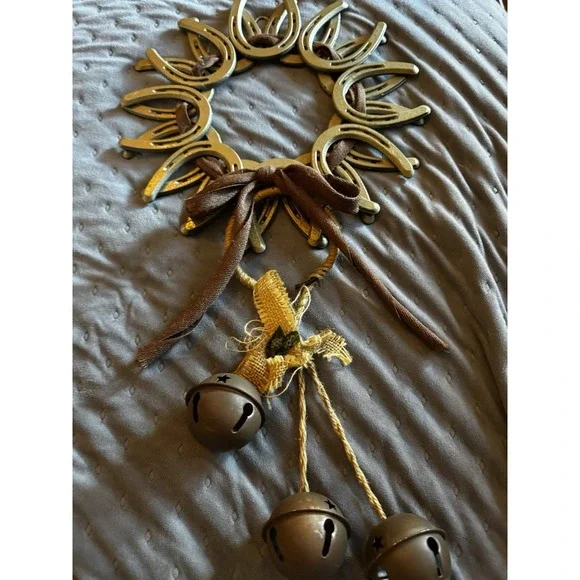 Handmade Pony Horseshoe Rope Door Hanger Wreath with Bells 12