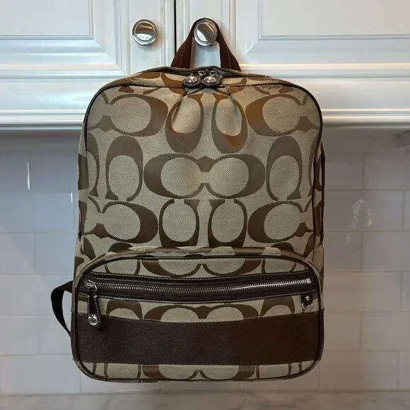 Coach Backpack Purse Vintage Jacquard Signature Logo Stripe Large Backpack - HTF