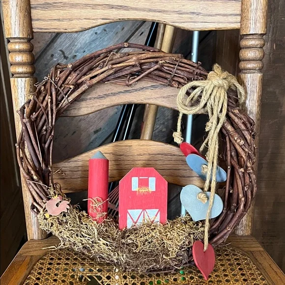 Rustic Red Barn Holiday Wreath